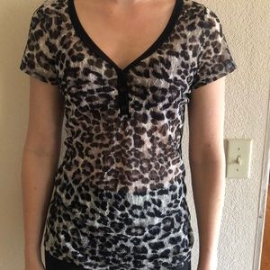 BKE Cheetah lace shirt